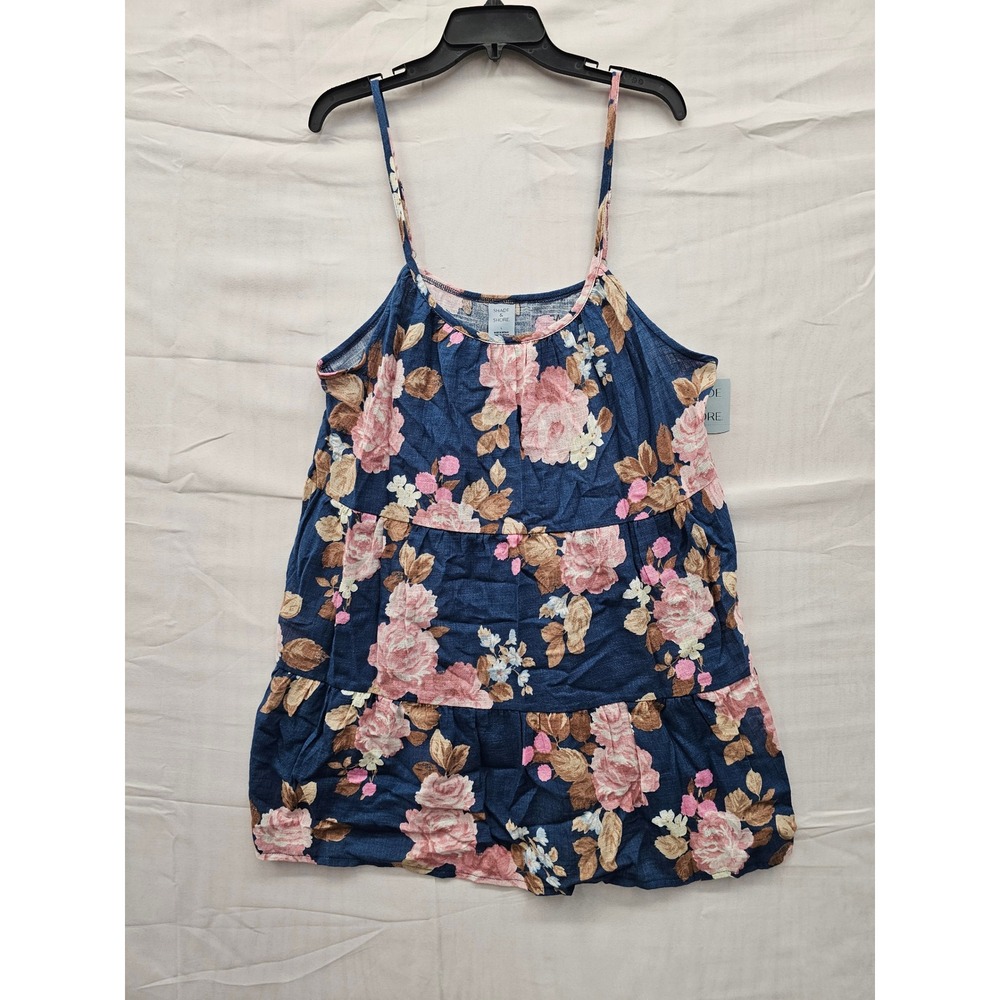 Shade & Shore Navy Floral Tiered Swim Cover-Up Top Large NWT 238074141